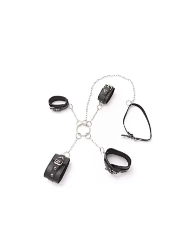 Esposas cruz de mano y tobillo con collar de cadena - eco cuero negro | Infarta fetish | Collares