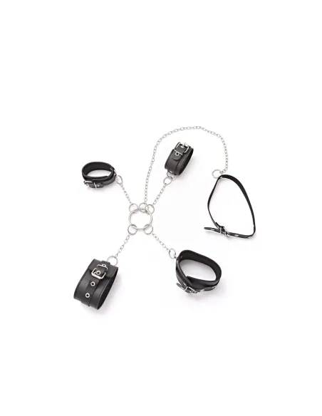 Esposas cruz de mano y tobillo con collar de cadena - eco cuero negro | Infarta fetish | Collares