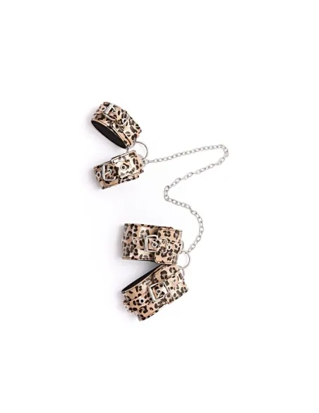 Esposas de mano y tobillo con cadena larga - eco cuero animal print dorado | Infarta fetish | Esposas