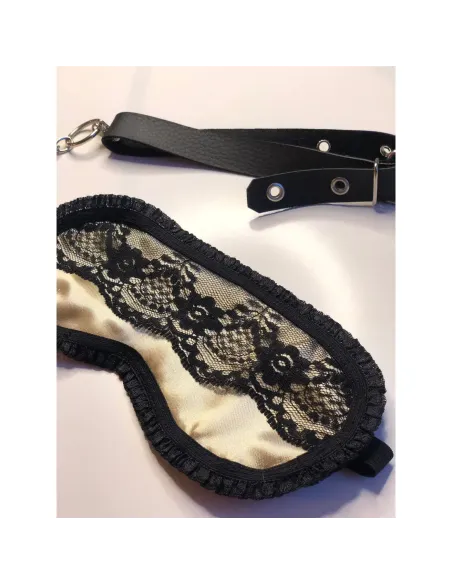 Antifaz y pezoneras de raso y puntilla color champagne -infarta sens- | Infarta fetish | Baby dolls