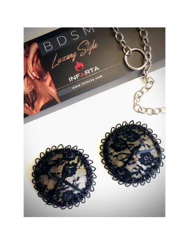 Antifaz y pezoneras de raso y puntilla color champagne -infarta sens- | Infarta fetish | Baby dolls