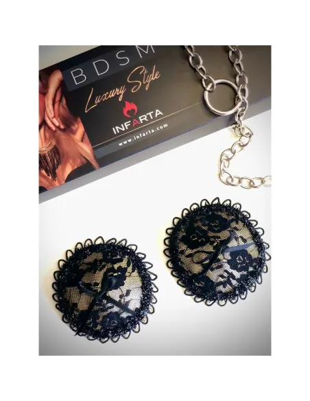 Antifaz y pezoneras de raso y puntilla color champagne -infarta sens- | Infarta fetish | Baby dolls