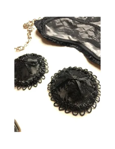 Antifaz y pezoneras de raso y puntilla color peltre -infarta sens- | Infarta fetish | Descuentos y promociones