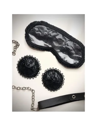 Antifaz y pezoneras de raso y puntilla color peltre -infarta sens- | Infarta fetish | Descuentos y promociones