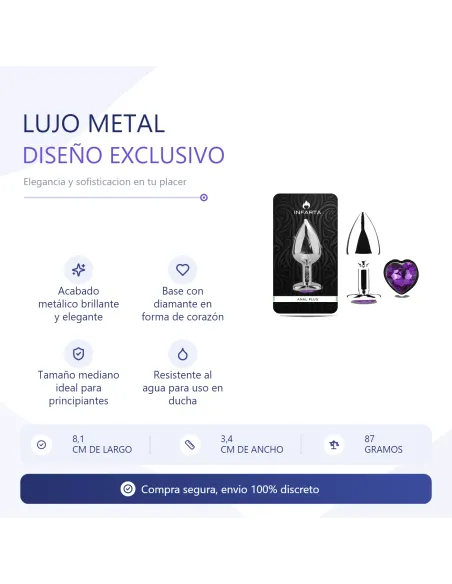 Anal plug heart love metal medium purple | Infarta toys | Plugs