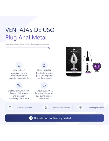 Anal plug heart love metal medium purple | Infarta toys | Plugs
