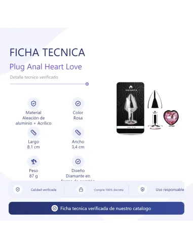 Anal plug heart love metal medium pink | Infarta toys | Plugs
