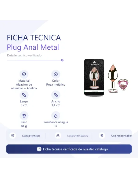 Anal plug heart love rose metal medium rosy | Infarta toys | Plugs
