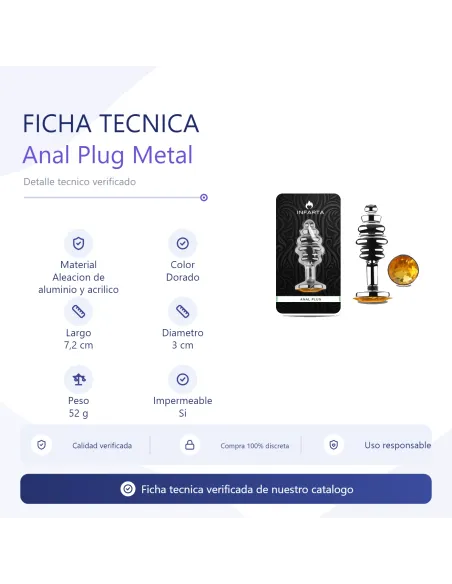 Anal plug luna metal small golden | Infarta toys | Plugs