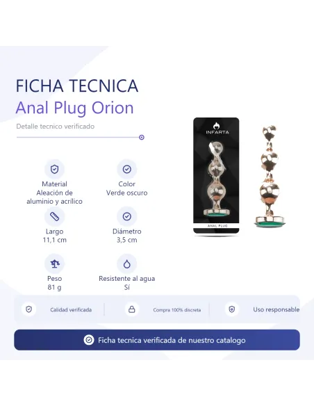 Anal plug orion metal medium dark green | Infarta toys | Plugs