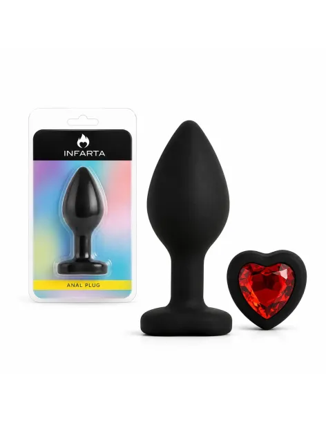 Anal plug heart love silicone small black plug - red diamond | Infarta toys | Plugs