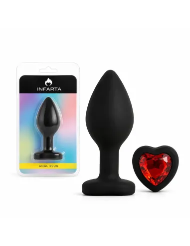 Anal plug heart love silicone small black plug - red diamond | Infarta toys | Plugs