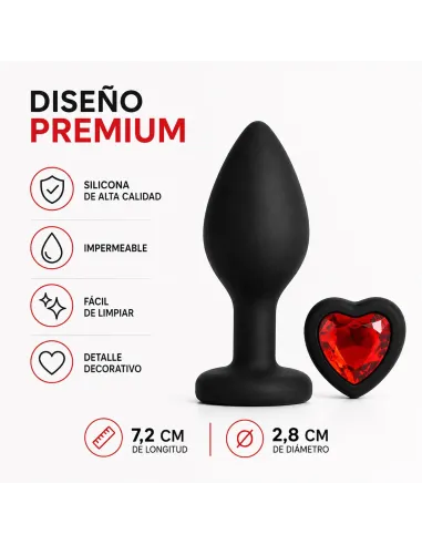 Anal plug heart love silicone small black plug - red diamond | Infarta toys | Plugs