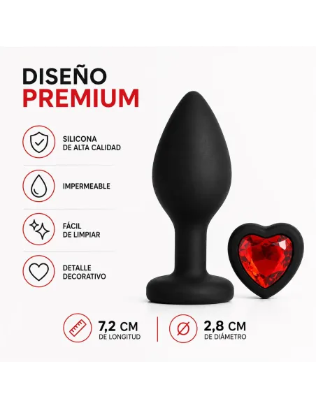 Anal plug heart love silicone small black plug - red diamond | Infarta toys | Plugs