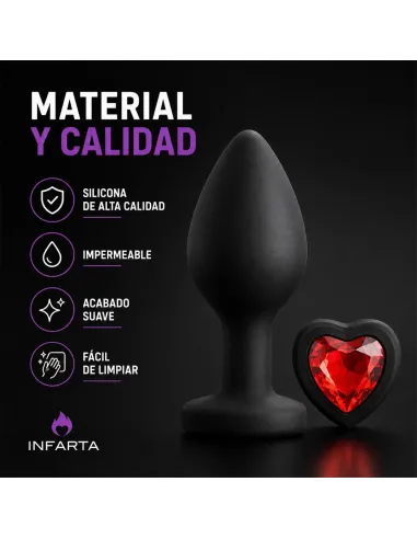 Anal plug heart love silicone small black plug - red diamond | Infarta toys | Plugs