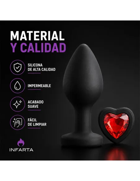 Anal plug heart love silicone small black plug - red diamond | Infarta toys | Plugs