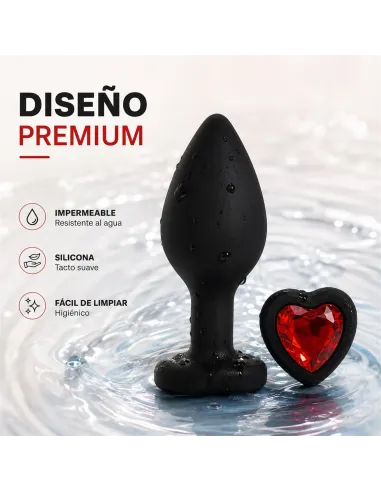 Anal plug heart love silicone small black plug - red diamond | Infarta toys | Plugs
