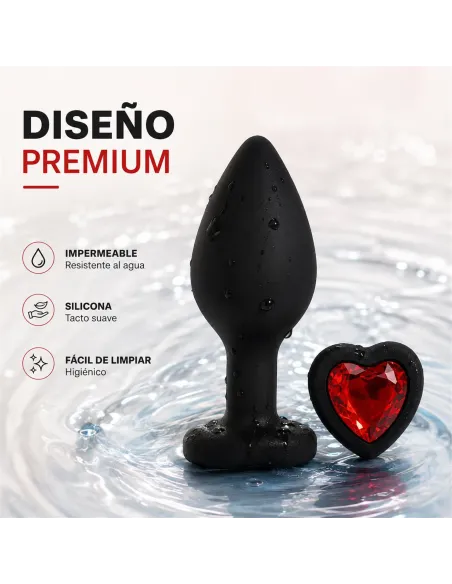 Anal plug heart love silicone small black plug - red diamond | Infarta toys | Plugs