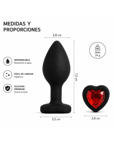 Anal plug heart love silicone small black plug - red diamond | Infarta toys | Plugs