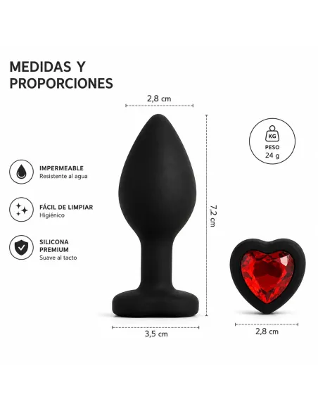 Anal plug heart love silicone small black plug - red diamond | Infarta toys | Plugs