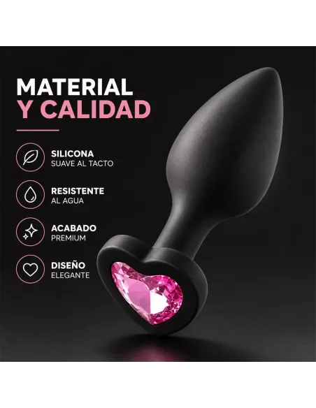 Anal plug heart love silicone medium black plug - pink diamond | Infarta toys | Plugs