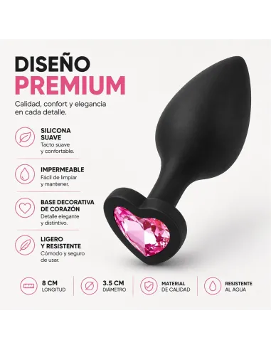 Anal plug heart love silicone medium black plug - pink diamond | Infarta toys | Plugs