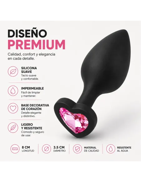 Anal plug heart love silicone medium black plug - pink diamond | Infarta toys | Plugs
