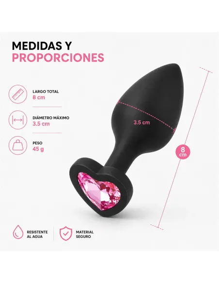 Anal plug heart love silicone medium black plug - pink diamond | Infarta toys | Plugs