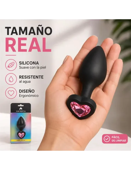 Anal plug heart love silicone medium black plug - pink diamond | Infarta toys | Plugs