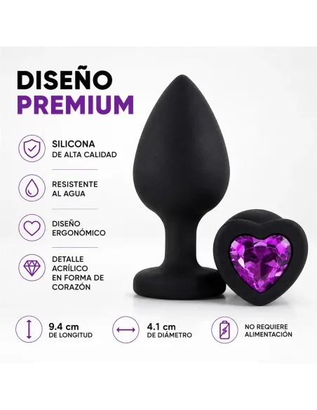 Anal plug heart love silicone large black plug - purple diamond | Infarta toys | Plugs
