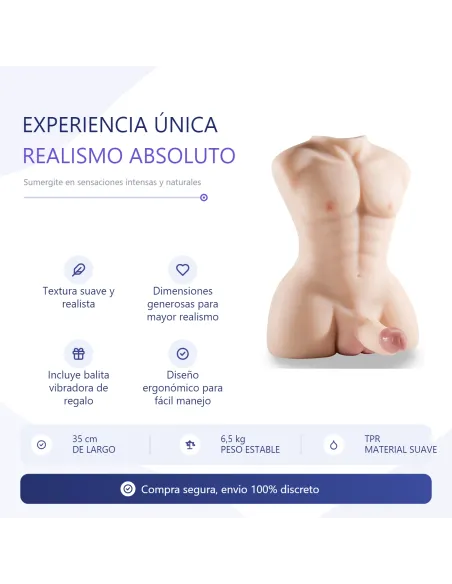 Rudeboy – torso realista con gran pene y ano + balita vibradora de regalo | Infarta toys | Torsos