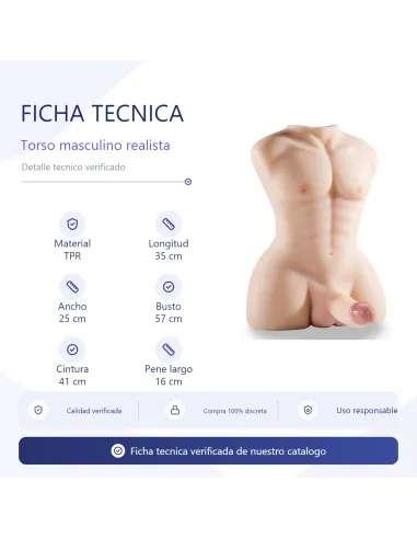 Rudeboy – torso realista con gran pene y ano + balita vibradora de regalo | Infarta toys | Torsos