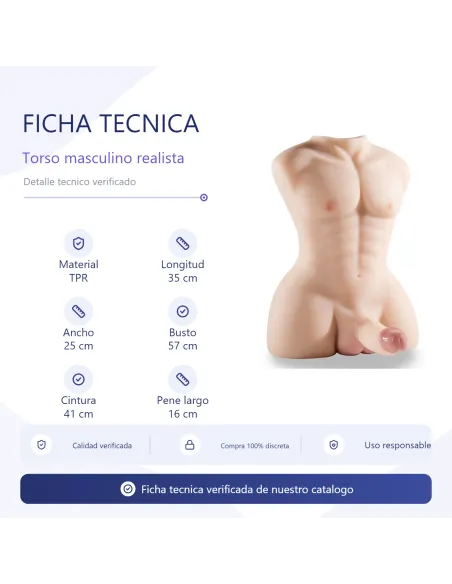 Rudeboy – torso realista con gran pene y ano + balita vibradora de regalo | Infarta toys | Torsos