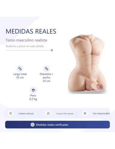 Rudeboy – torso realista con gran pene y ano + balita vibradora de regalo | Infarta toys | Torsos