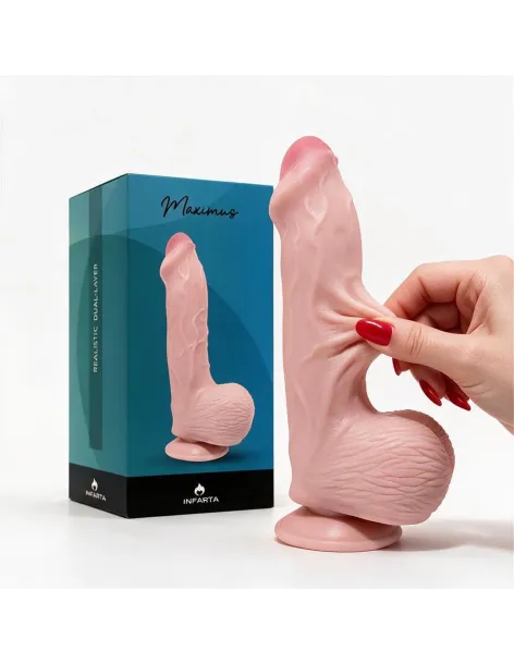 Consolador pellizcable realista maximus testiculos y sopapa 22 cm | Infarta toys | Realísticos