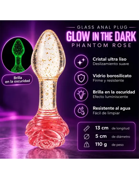 Glass anal plug glow in the dark phantom rose | Infarta toys | Vidrio