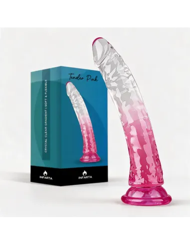 Consolador curvo tender pink de tpe transparente degradé con ventosa 22 cm | Infarta toys | Dildos macizos