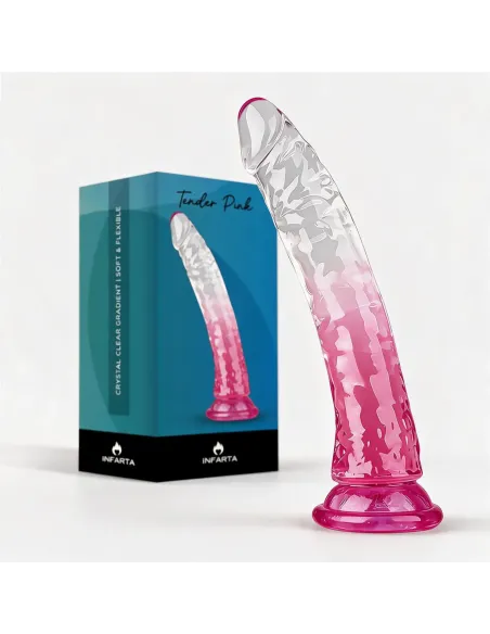 Consolador curvo tender pink de tpe transparente degradé con ventosa 22 cm | Infarta toys | Dildos macizos