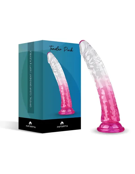 Consolador curvo tender pink de tpe transparente degradé con ventosa 22 cm | Infarta toys | Dildos macizos