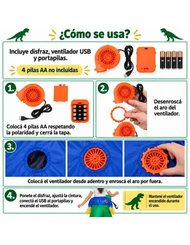 Disfraz de dinosaurio verde inflable fiestas 150-190cm | Infarta toys | Disfraces para fiestas