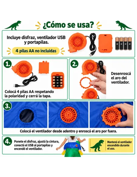 Disfraz de dinosaurio verde inflable fiestas 150-190cm | Infarta toys | Disfraces para fiestas