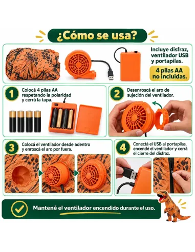Disfraz de t-rex naranja inflable fiestas 150-190cm | Infarta toys | Disfraces para fiestas