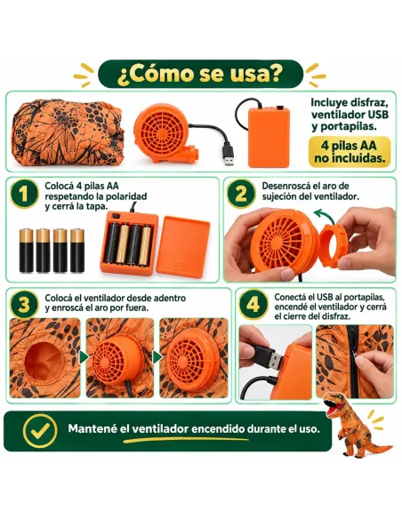 Disfraz de t-rex naranja inflable fiestas 150-190cm | Infarta toys | Disfraces para fiestas