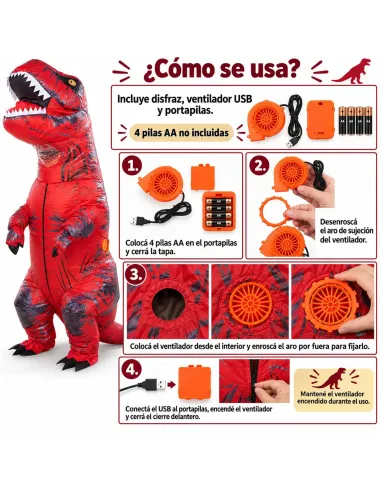 Disfraz de t-rex rojo inflable fiestas 150-190cm | Infarta toys | Disfraces para fiestas
