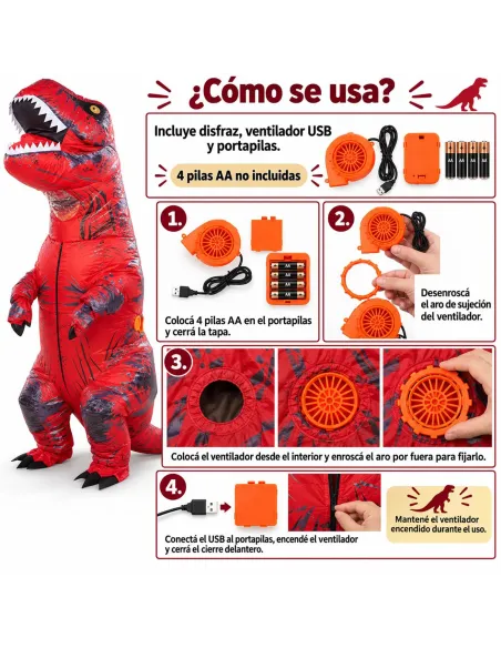Disfraz de t-rex rojo inflable fiestas 150-190cm | Infarta toys | Disfraces para fiestas