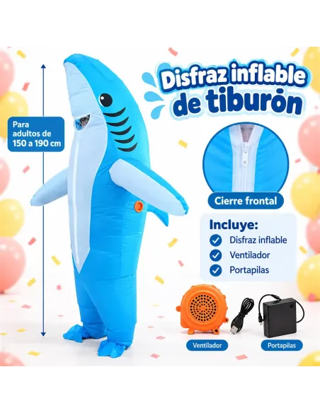 Disfraz de tiburon azul inflable fiestas 150-190cm | Infarta toys | Disfraces para fiestas