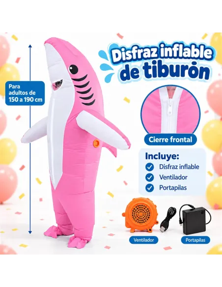 Disfraz de tiburon rosa inflable fiestas 150-190cm | Infarta toys | Disfraces para fiestas