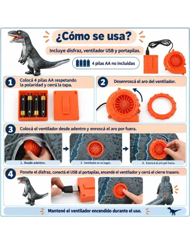 Disfraz de velociraptor inflable fiestas 150-190cm | Infarta toys | Disfraces para fiestas
