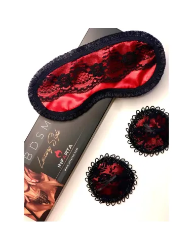 Antifaz y pezoneras de raso y puntilla color rojo pasión -infarta sens- | Infarta fetish | Accesorios y outfits