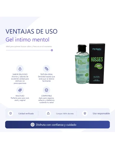 Kisses gel intimo mentol 100ml | Fly night | Intimos